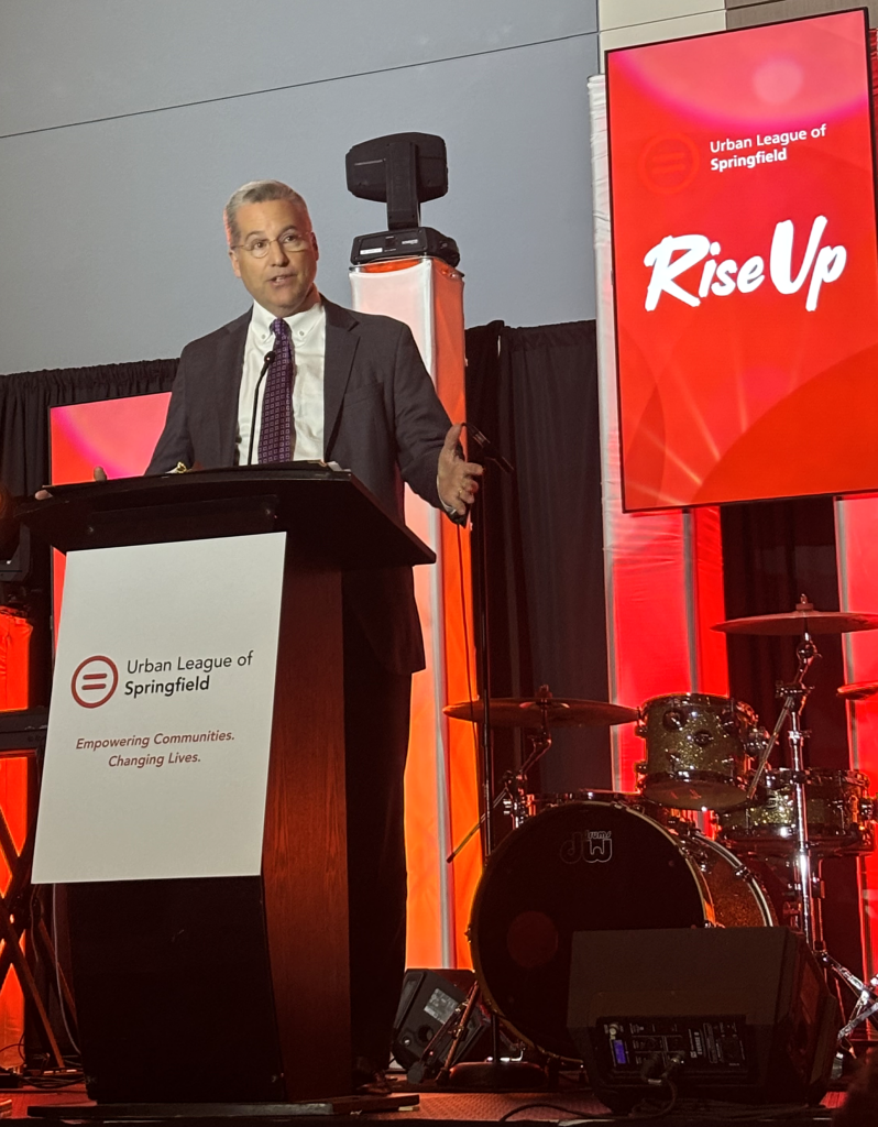 Dan Glanville, VP of Government Affairs and Community Impact for Comcast's New England Region, announcing grant to Urban League of Springfield