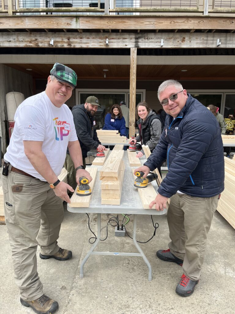 Employees making beds